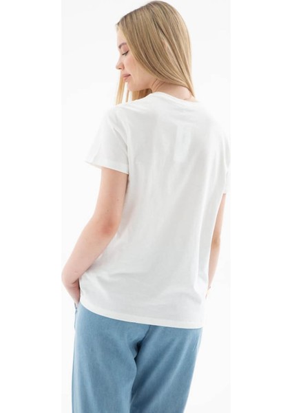 Baskılı %100 Pamuklu Ekru Kadın T-Shirt 25Y0376K1 modelleri
