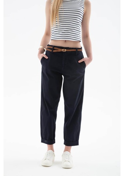 Esnek Kemerli Lacivert Kadın Pantolon 25Y0107K1