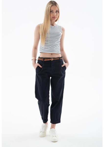 Esnek Kemerli Lacivert Kadın Pantolon 25Y0107K1 fırsatları