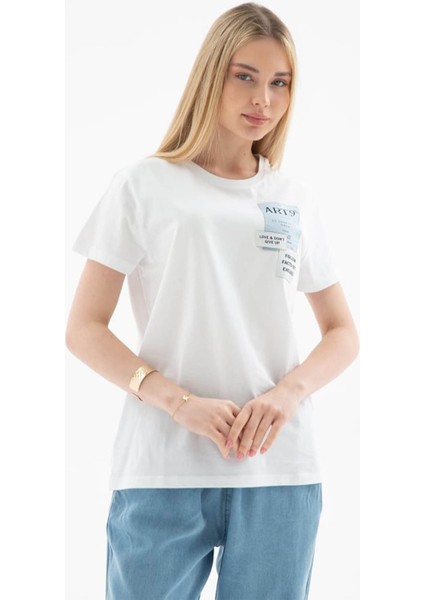 Baskılı %100 Pamuklu Beyaz Kadın T-Shirt 25Y0029K1 modelleri