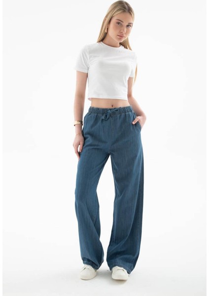 Lastikli Palazzo Mavi Kadın Pantolon 25Y0225K1