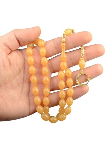 Özel Seri Arpa Kesim Gümüş Püsküllü 12X9 mm Sıkma Kehribar Tesbih