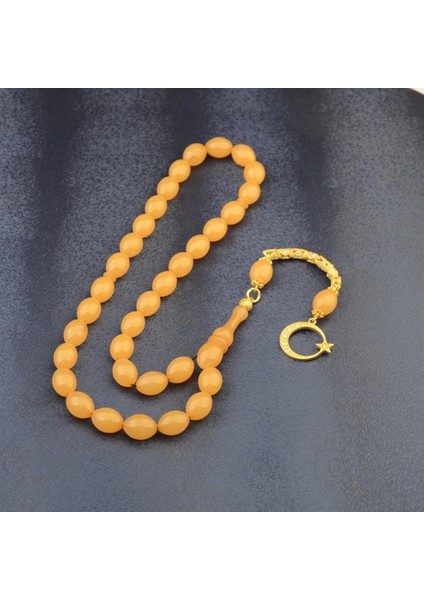 Özel Seri Arpa Kesim Gümüş Püsküllü 12X9 mm Sıkma Kehribar Tesbih fiyatları