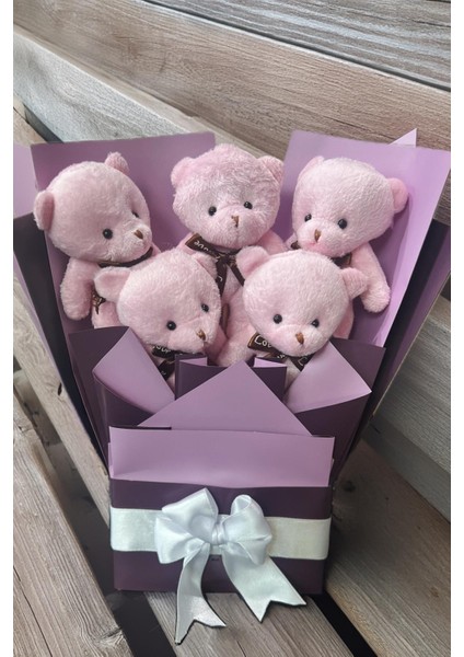 Sevgiliye Özel Pembe - Mor Konsept Romantik Peluş Ayıcık Buketi fiyatları