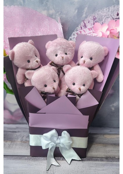 Sevgiliye Özel Pembe - Mor Konsept Romantik Peluş Ayıcık Buketi modelleri