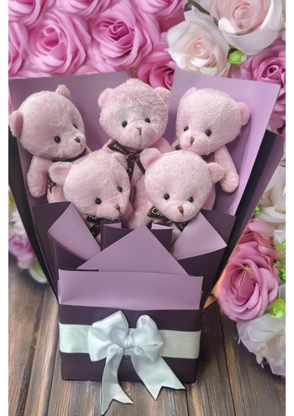 Sevgiliye Özel Pembe - Mor Konsept Romantik Peluş Ayıcık Buketi indirimleri