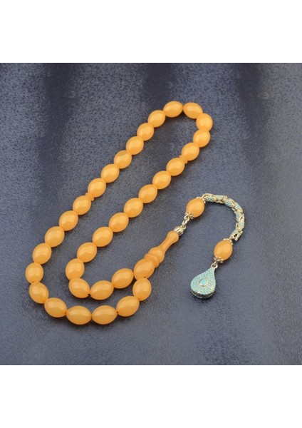 Özel Seri Arpa Kesim Gümüş Püsküllü 12X9 mm Sıkma Kehribar Tesbih fiyatları