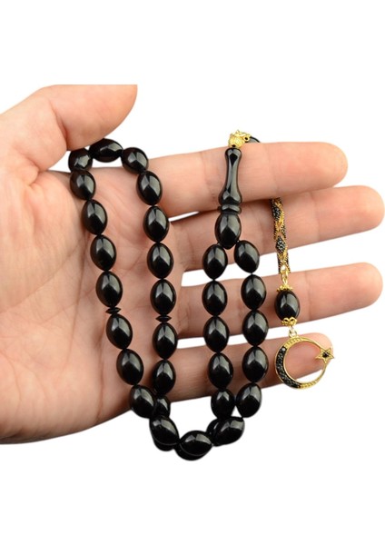 Özel Seri Arpa Kesim Gümüş Püsküllü 12X9 mm Sıkma Kehribar Tesbih