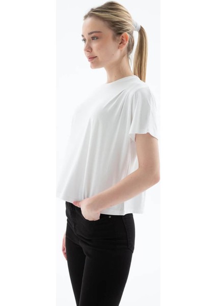 Dökümlü Viskon Ekru Kadın T-Shirt 25Y0512K1 modelleri