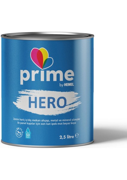 Prime Hero Zemin Hariç Iç Dış Mekan Ahşap Metal ve Mineral Yüzeyler Ile Panel Kapılar Için Son Kat Ipek Mat Beyaz Boya 2.5 Lt