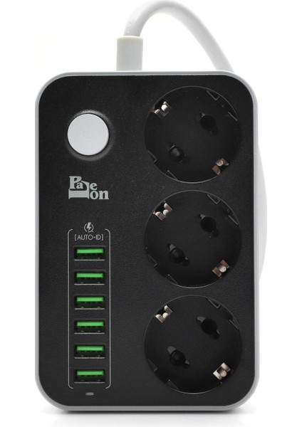 3'lü Priz 6 USB Coğaltıcı Akıllı Akım Korumalı Priz 3.4A