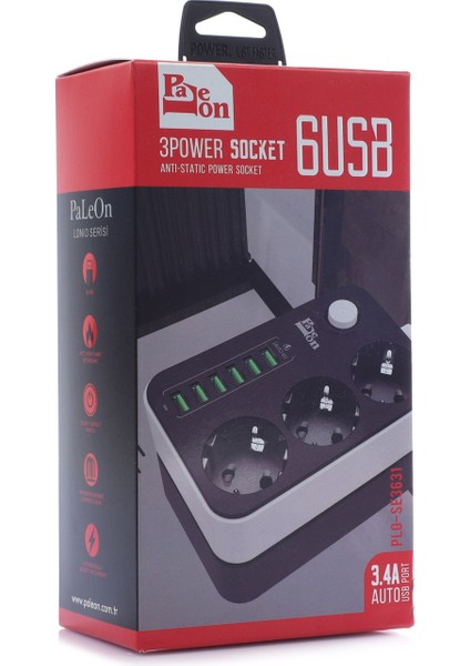 3'lü Priz 6 USB Coğaltıcı Akıllı Akım Korumalı Priz 3.4A fırsatları