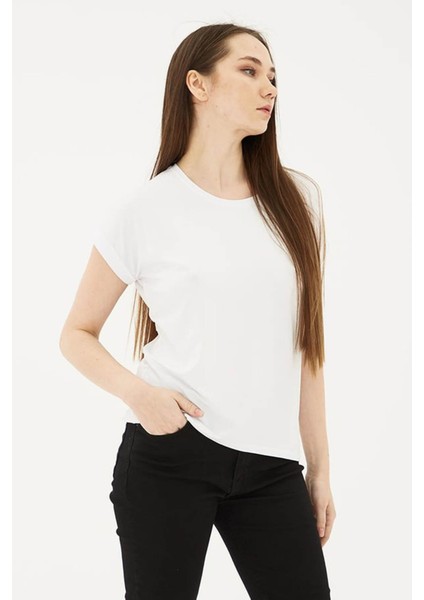 Bisiklet Yaka Dökümlü Viskon Ekru Kadın T-Shirt 25Y0194K1 fiyatları