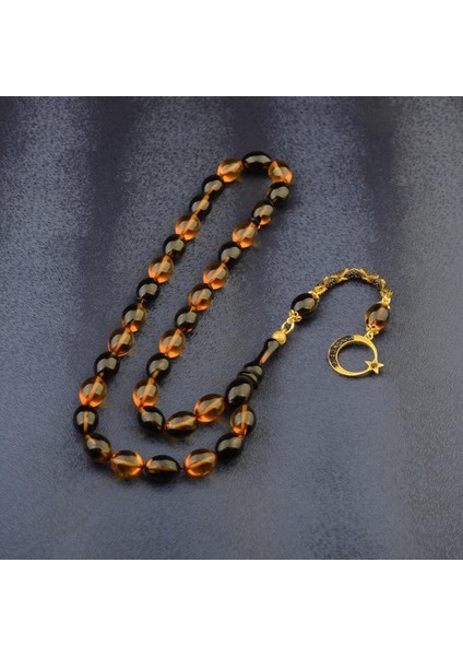 Özel Seri Arpa Kesim Gümüş Püsküllü 12X9 mm Ateş Kehribar Tesbih fiyatları