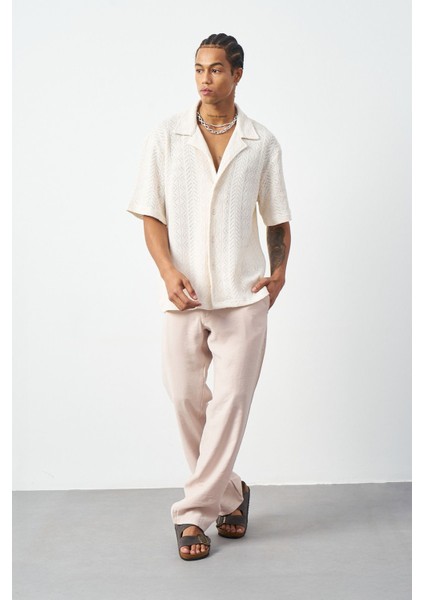 Örgü Desenli Oversize Küba Yaka Erkek Gömlek fiyatları