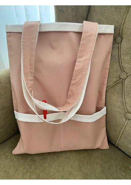 Unisex Camel&bej Pamuklu Kumaş Önden Çift Cepli Bez Çanta fiyatları