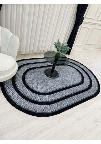 Gri-Siyah Hasır Jüt Sisal Bordürlü Görünümlü Oval Dekoratif Halı fiyatları
