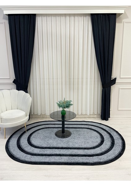 Gri-Siyah Hasır Jüt Sisal Bordürlü Görünümlü Oval Dekoratif Halı fırsatları