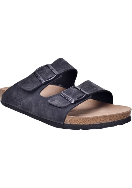 S903-002 Erkek Iki Tokalı Mantar Tabanlı Yazlık Comfort Terlik Siyah