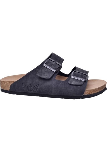 S903-002 Erkek Iki Tokalı Mantar Tabanlı Yazlık Comfort Terlik Siyah