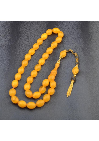 Özel Seri Arpa Kesim Gümüş Püsküllü 12X9 mm Sıkma Kehribar Tesbih fiyatları