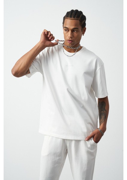 Ön Baskılı Boxy Fit Bisiklet Yaka T-Shirt