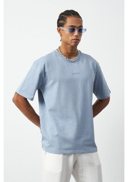 Ön Baskılı Boxy Fit Bisiklet Yaka T-Shirt