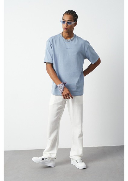 Ön Baskılı Boxy Fit Bisiklet Yaka T-Shirt