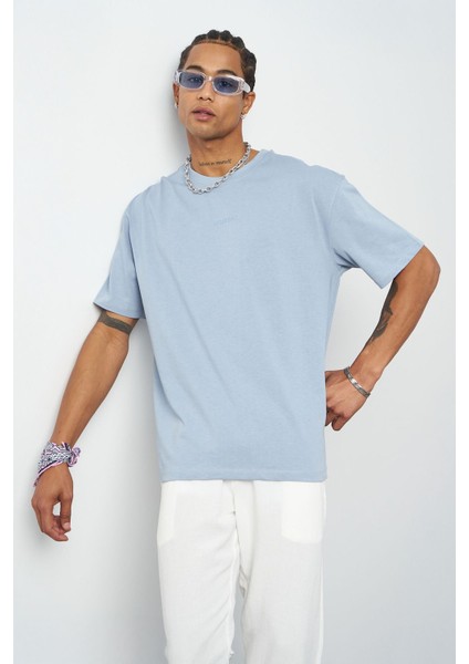 Ön Baskılı Boxy Fit Bisiklet Yaka T-Shirt