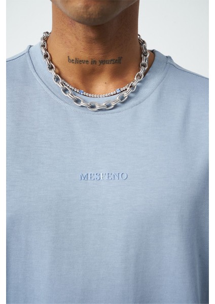 Ön Baskılı Boxy Fit Bisiklet Yaka T-Shirt