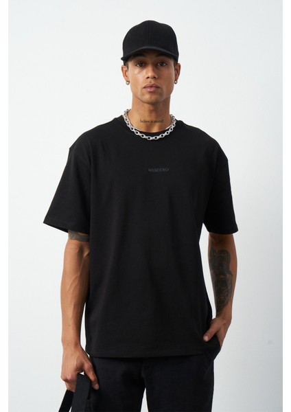 Ön Baskılı Boxy Fit Bisiklet Yaka T-Shirt