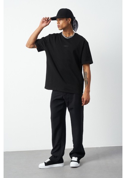 Ön Baskılı Boxy Fit Bisiklet Yaka T-Shirt