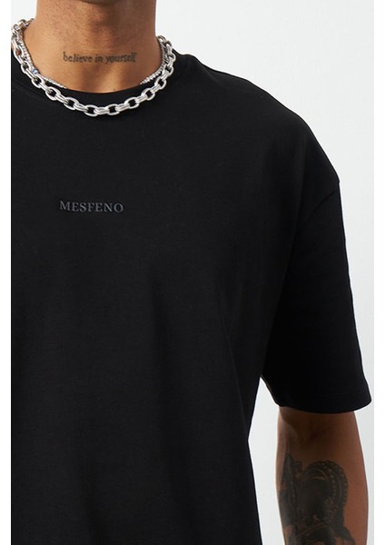 Ön Baskılı Boxy Fit Bisiklet Yaka T-Shirt