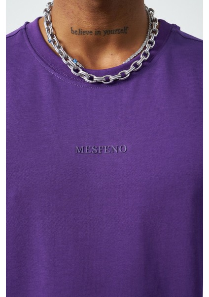 Ön Baskılı Boxy Fit Bisiklet Yaka T-Shirt