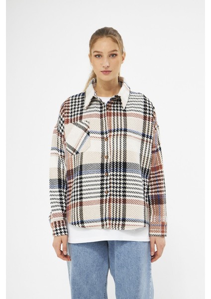 Kadın Oversize Ekoseli Desenli Oduncu Gömlek