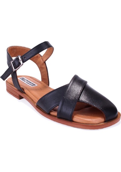 DZA07-60216243 Siyah Günlük Ortopedik Deri Spor Kadın Sandalet
