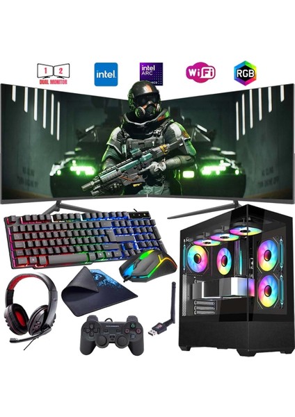 I7 13700F 16GB Ddr4 1tb M2 12GB Arc B580 Çift 24" Monitörlü Oyun Bilgisayarı (Gaming Set)