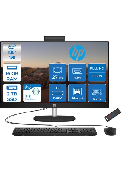 27-CR1013NT Intel Core Ultra 7 155U 16GB Ddr5 2tb SSD Freedos Intel® Aı Boost 27 Inç IPS Fullhd All In One Bilgisayar B88GNEAF03+ Zetta Flash Bellek