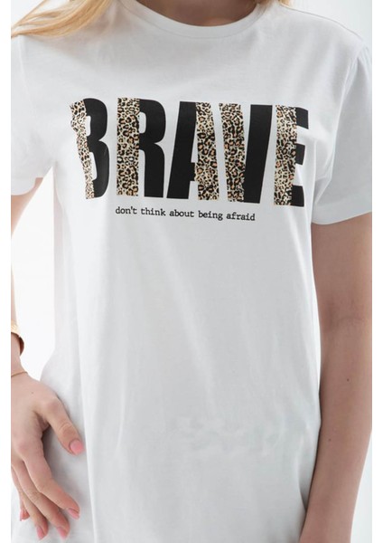 Baskılı %100 Pamuklu Beyaz Kadın T-Shirt 25Y0433K1 fırsatları