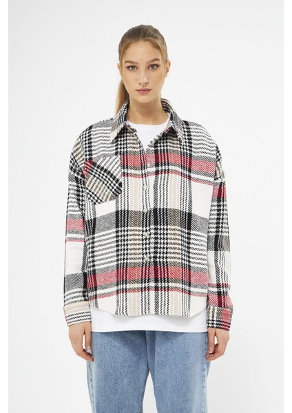 Kadın Oversize Ekoseli Desenli Oduncu Gömlek