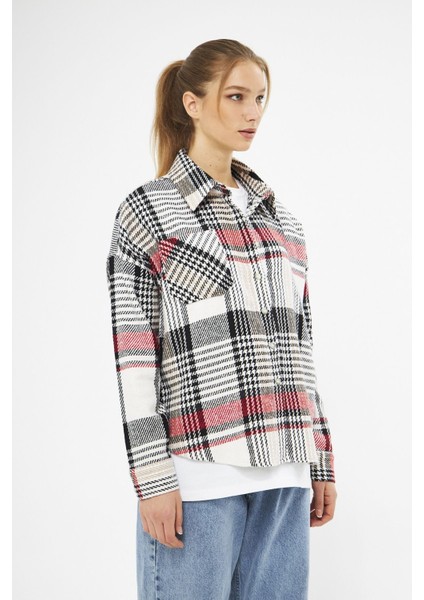 Kadın Oversize Ekoseli Desenli Oduncu Gömlek