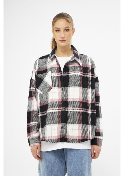 Kadın Oversize Ekoseli Desenli Oduncu Gömlek