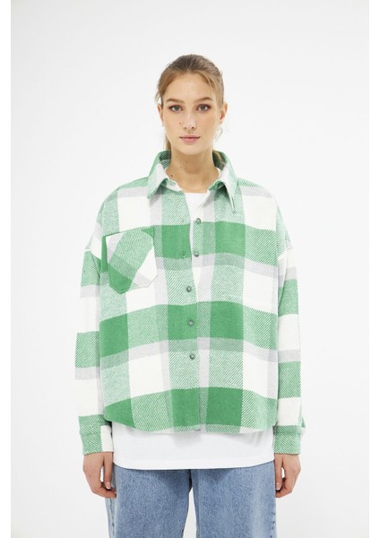 Kadın Oversize Ekoseli Desenli Oduncu Gömlek