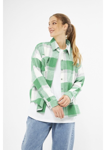 Kadın Oversize Ekoseli Desenli Oduncu Gömlek