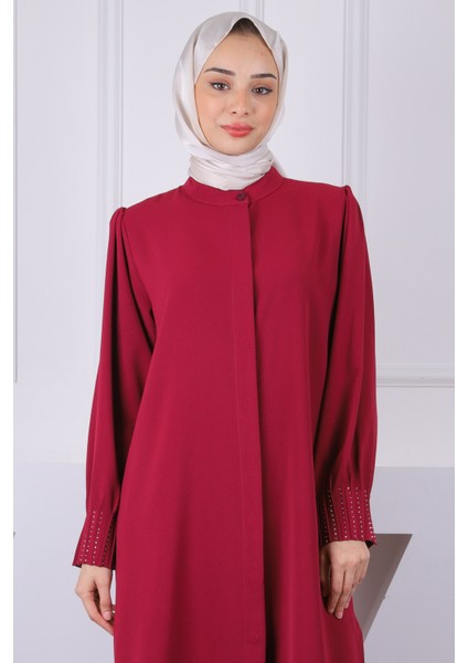 Bordo Hakim Yaka Kolu Nervürlü Tunik Pantolonlu Takım fırsatları