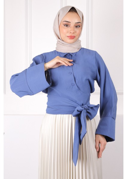 Indigo Bel Bağlamalı Gömlek