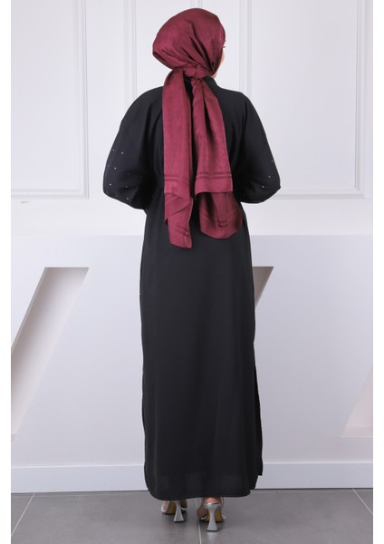 Siyah Kuşaklı Taşlı Abaya modelleri