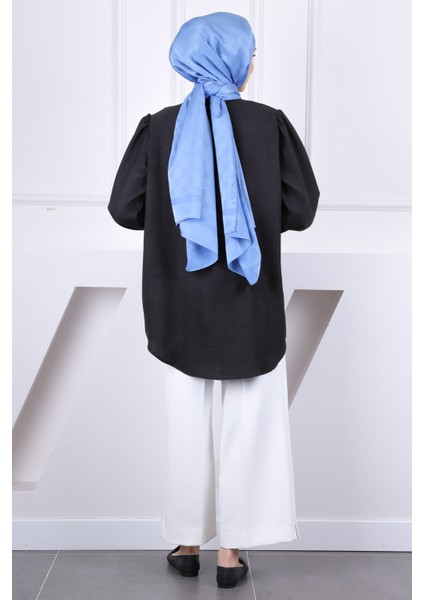 Siyah Kol Lastikli Çiçek Nakışlı Gömlek fırsatları