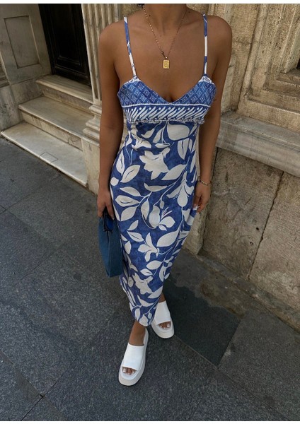 Mavi-Beyaz Askılı Uzunelbise fiyatları