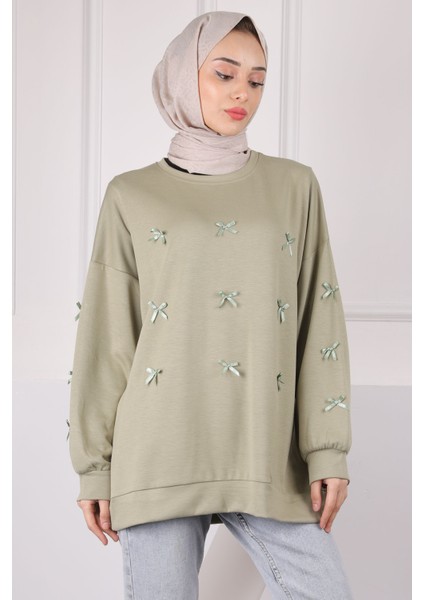 Haki Kurdele Detaylı Modal Sweat